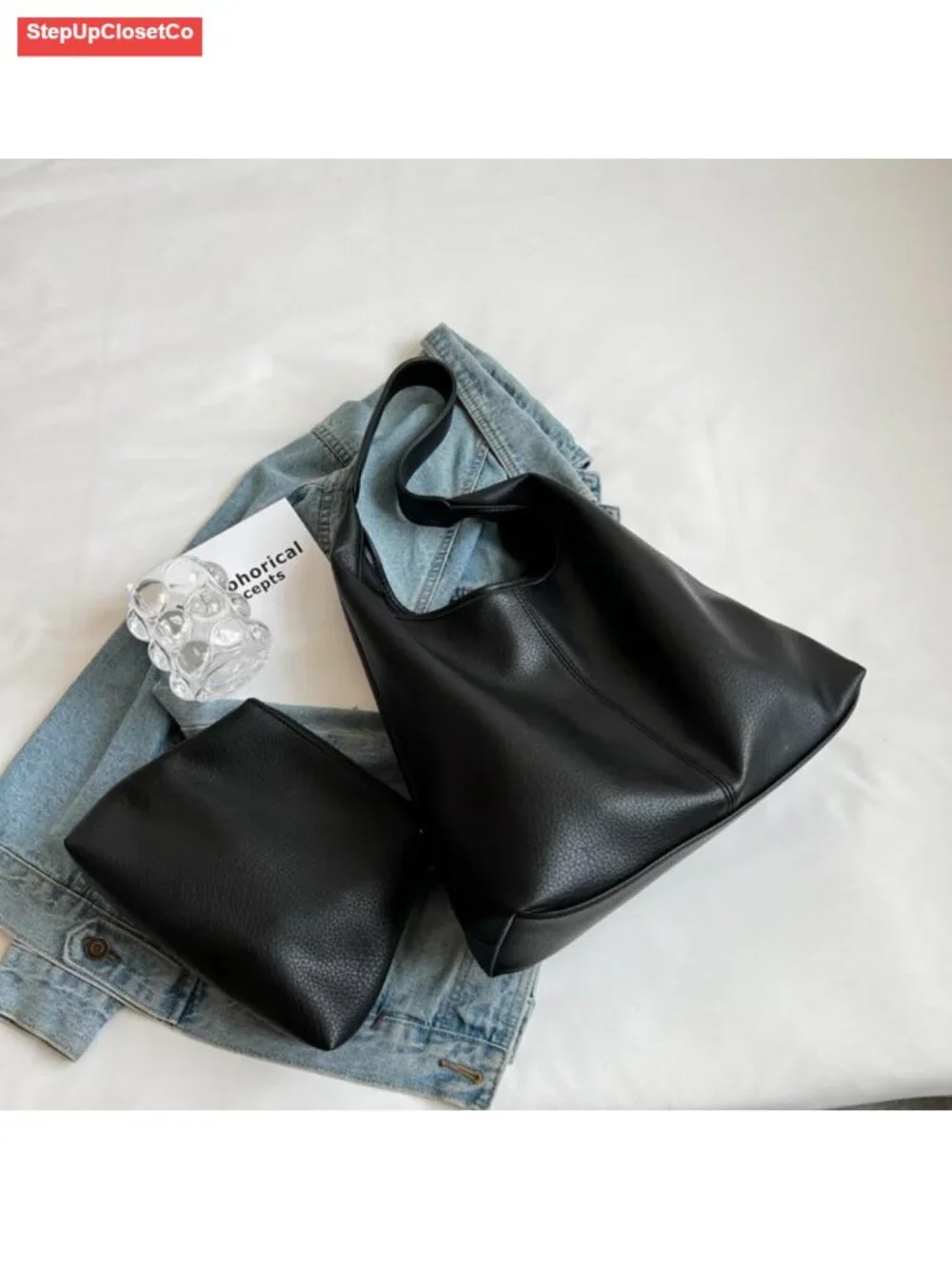 Slouchy Hobo Tote Bag PU Leather Shoulder Purse 2 Pack Women